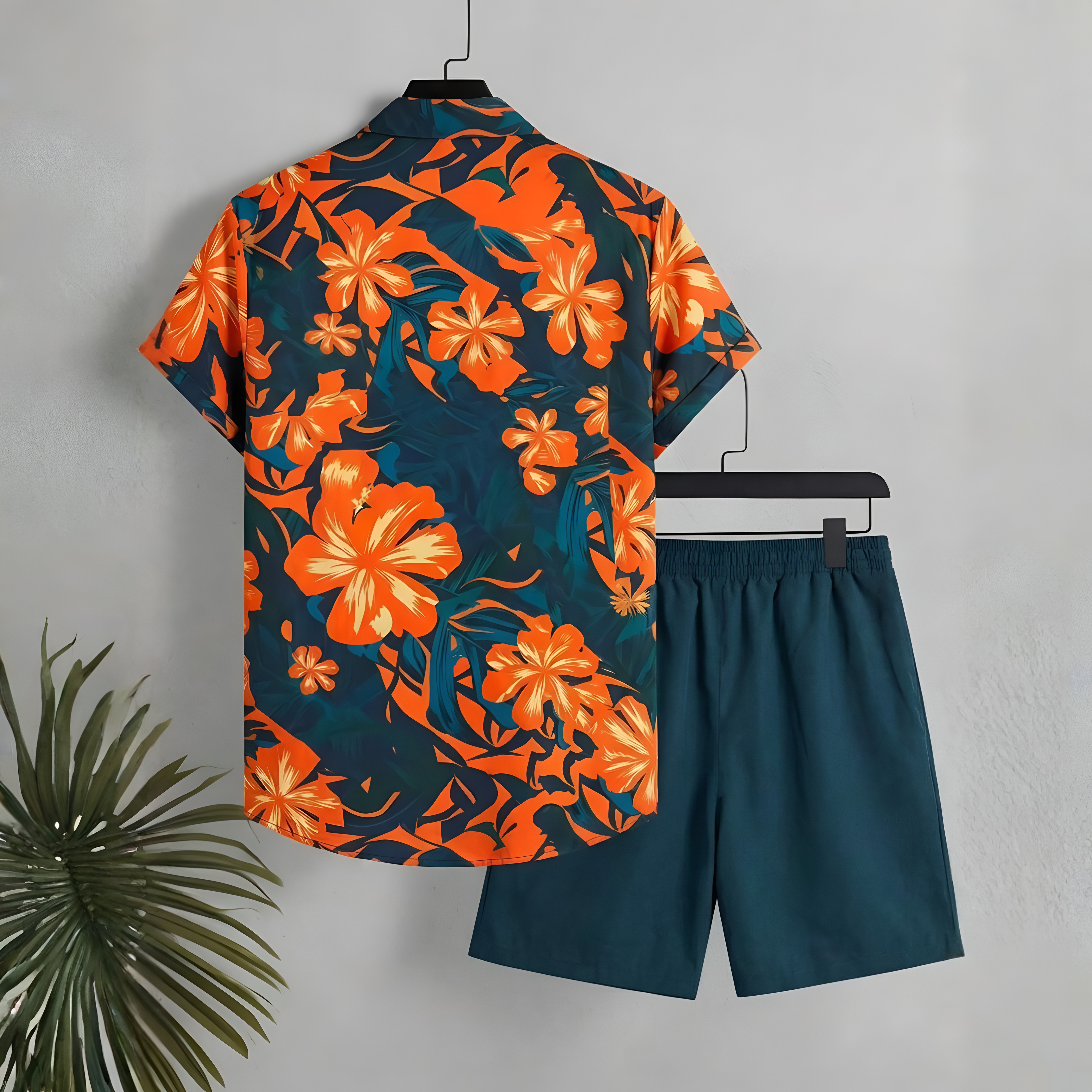 Summer Vacation House Print Short Sleeve Shirt And Shorts Set For Men