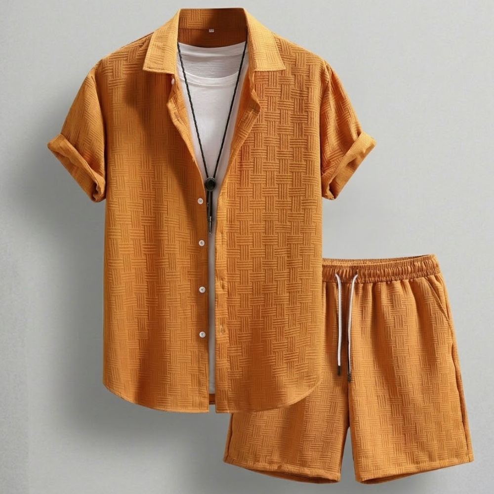 Button Up Shirt And Shorts Set For Men