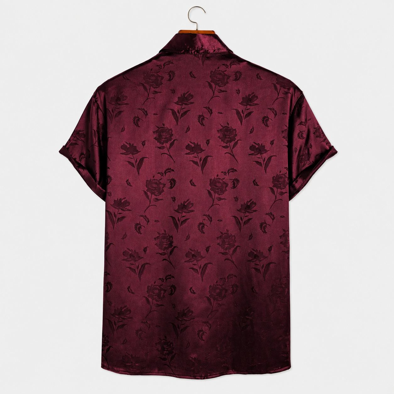  Rose Print Floral Jacquard Short Sleeve Shirt For Men