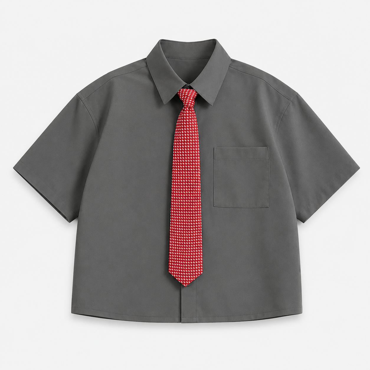 Solid Color Loose Fit Short Sleeve Shirt With Tie For Men