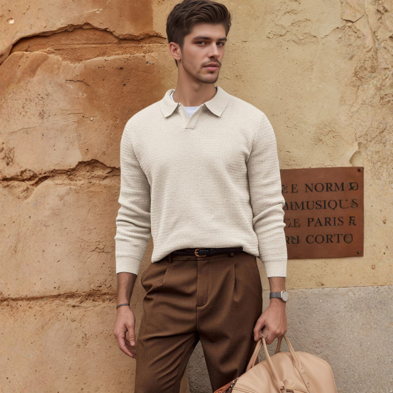 Textured V Style Long Sleeve Pullover