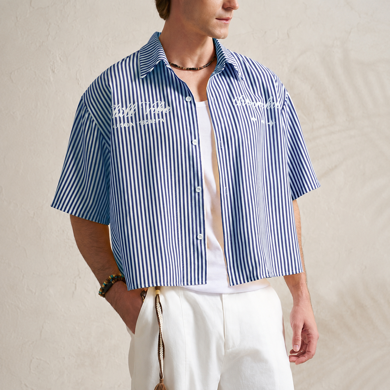 Striped Print Short Sleeve Summer Casual Vacation Style Shirt For Men