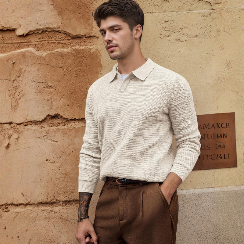 Textured V Style Long Sleeve Pullover