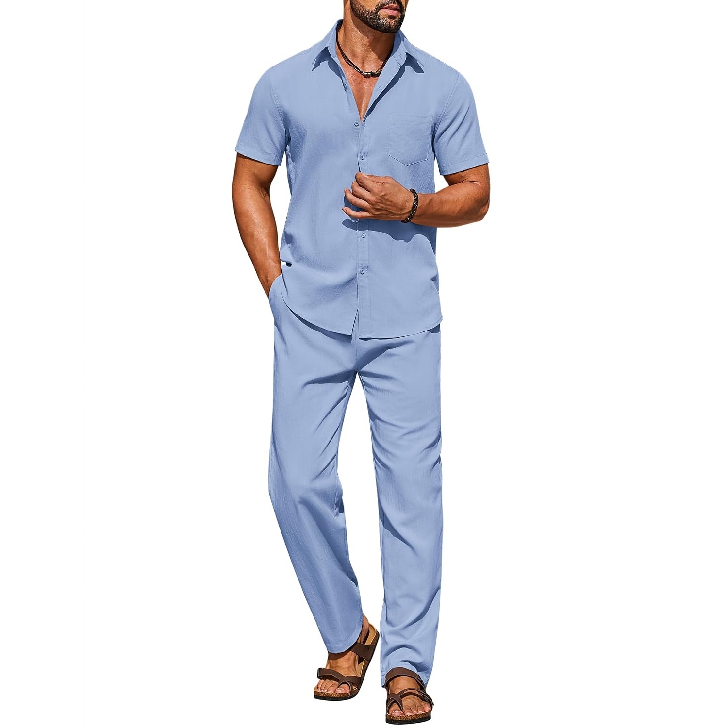 Casual Loose Fit Beach Wear Shirt And Pant Set For Men