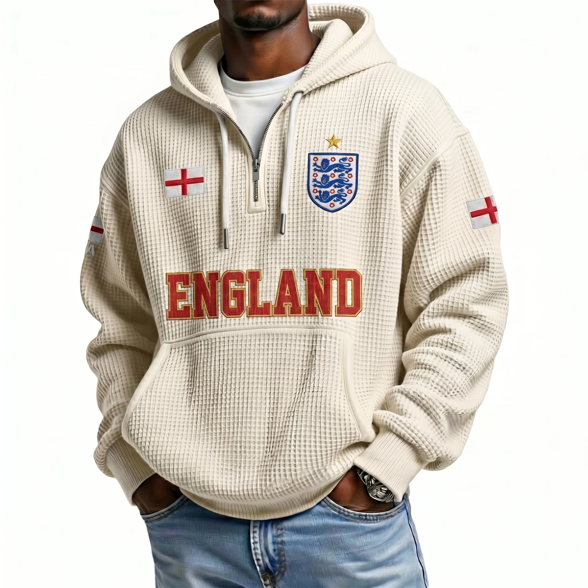 England Printed Waffle Quarter Zip Football Fan Hoodie