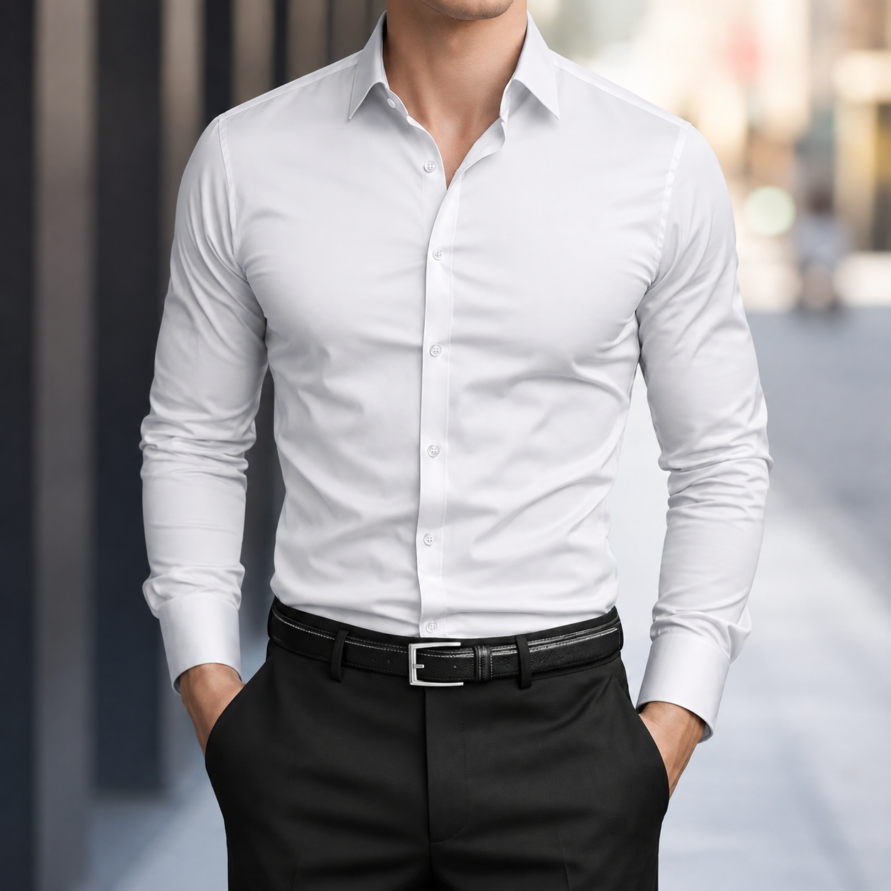 Slim Fit Long Sleeve Solid Color Formal Shirt For Men