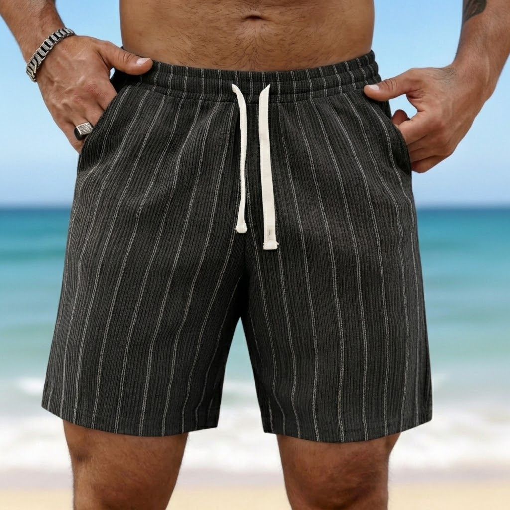 Striped Print Drawstring Casual Vacation Shorts For Men