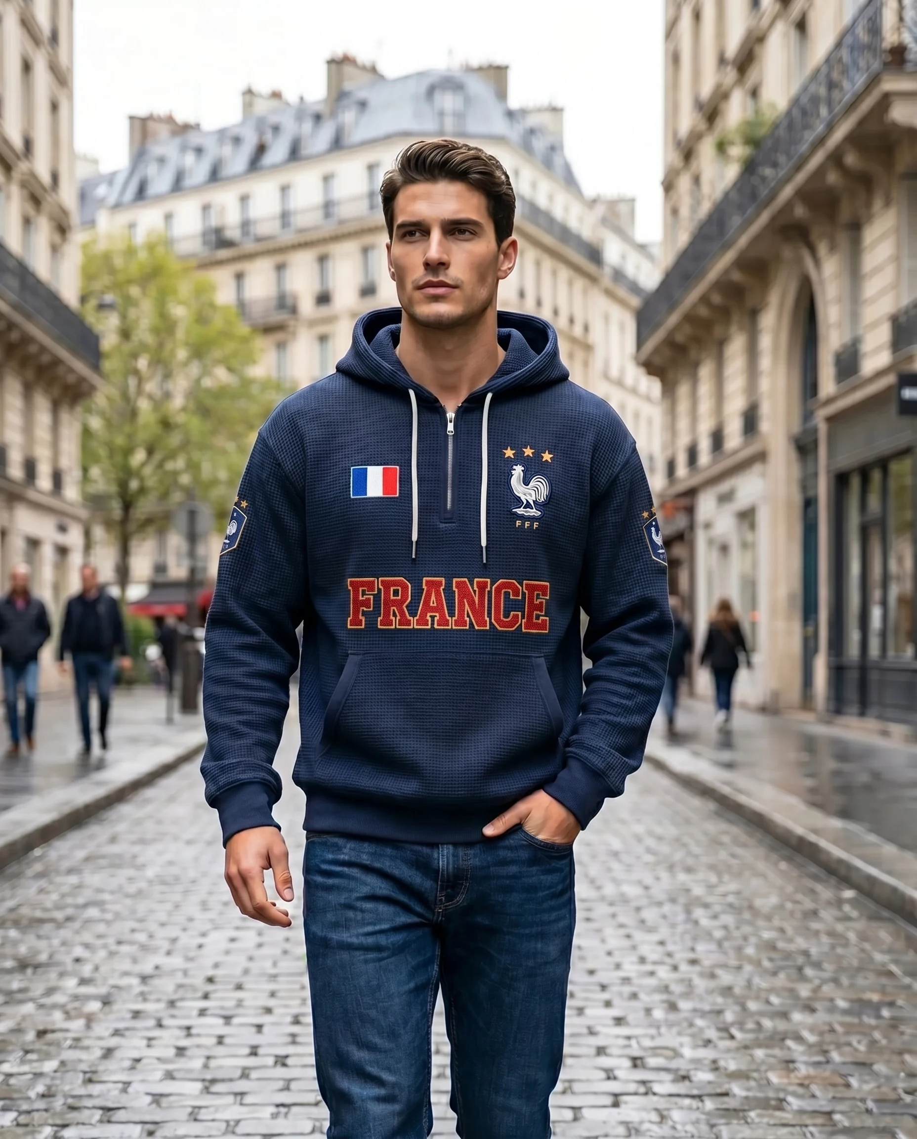 France waffle quarter-zip football fan hoodie