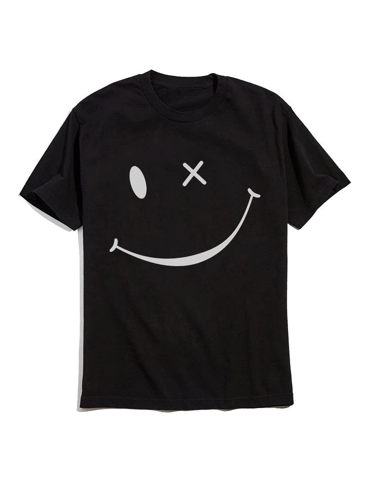 Smiley Face Short Sleeve T-Shirt-Vacay Outfit