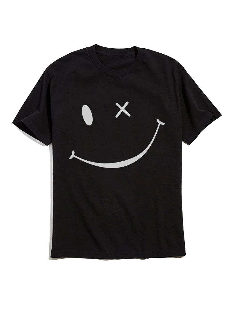 Smiley Face Short Sleeve T-Shirt-Vacay Outfit