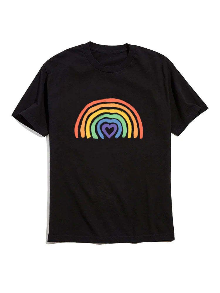 Rainbow Graphic Crew Neck T-Shirt-Vacay Outfit