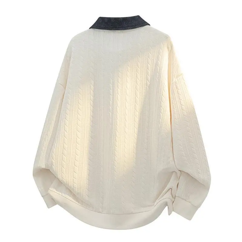 Pack of 2 Cable Knit Long Sleeve Polo Pullover T Shirt with Contrast Collar for Men
