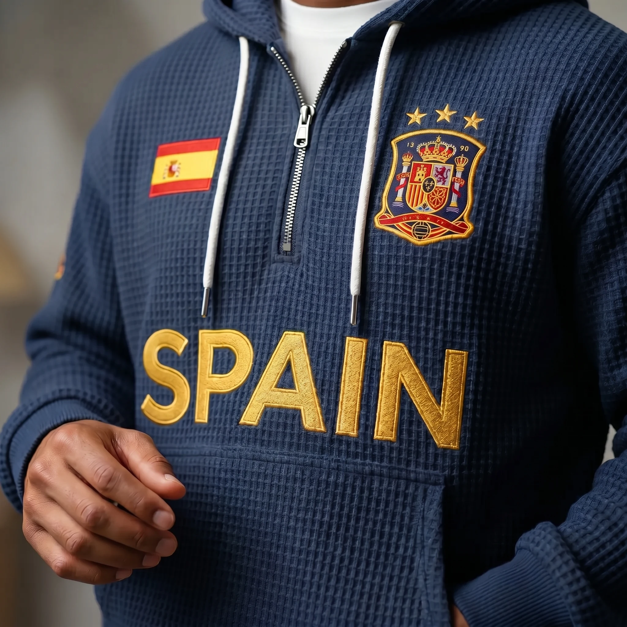 Spain waffle quarter-zip football fan hoodie
