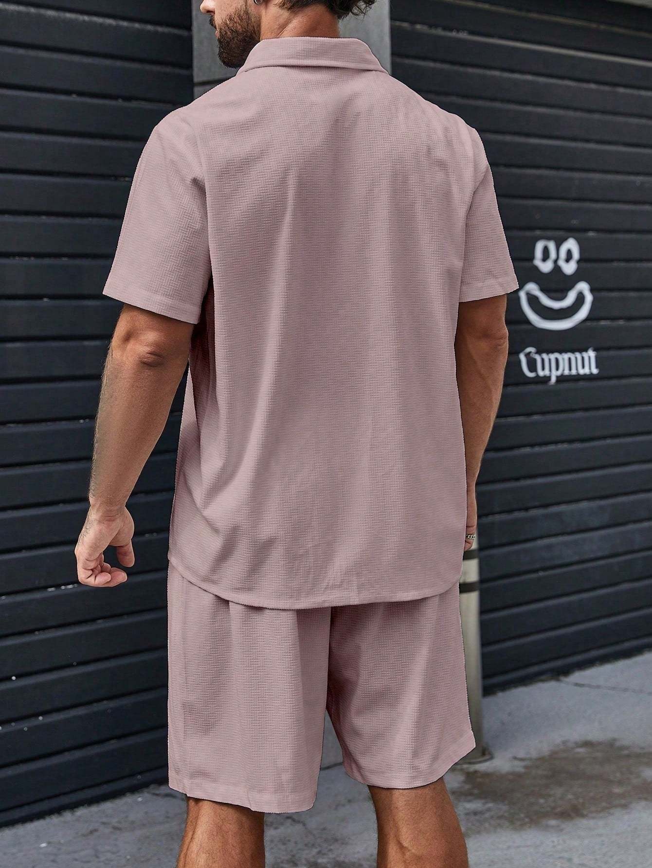 Solid Colored Button Up Shirt And Shorts-Vacay Outfit