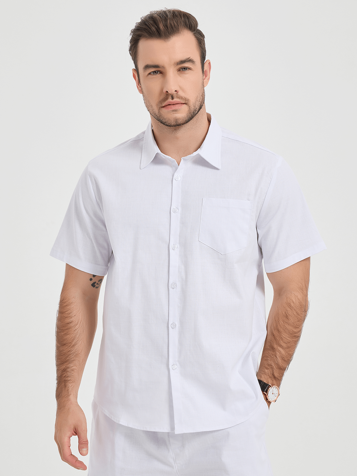 Men Striped And Floral Short Sleeve Shirts-Vacay Outfit