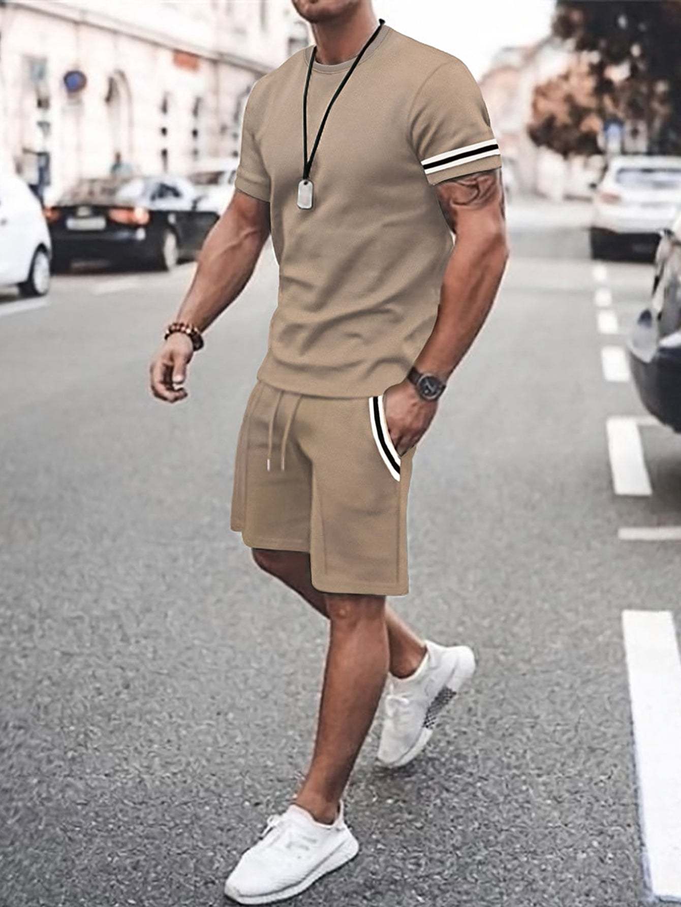 Midnight Athletic T Shirt And Shorts Set-Vacay Outfit