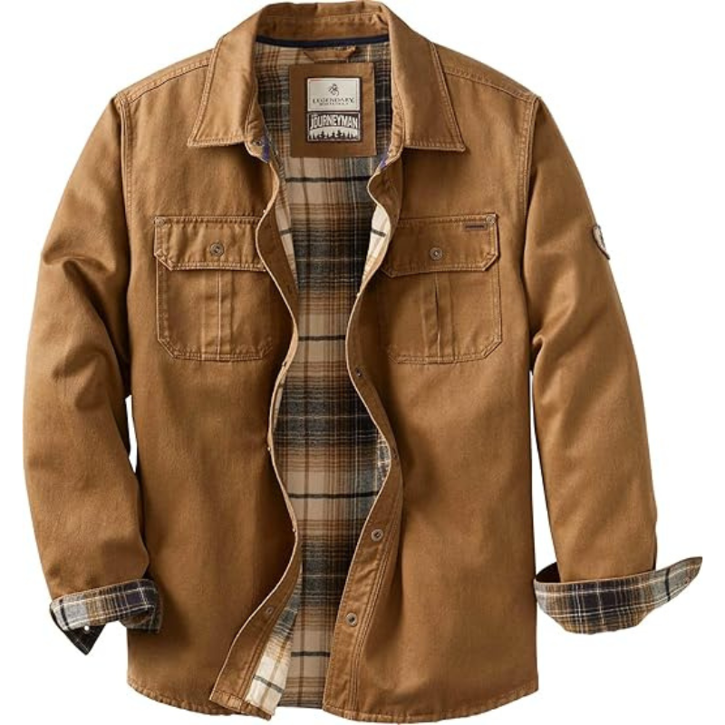 Mens Flannel Lined Shirt Jacket Waxed Cotton Water Resistant