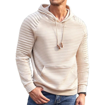 Men Long Sleeve Waffle Knit Pullover Hoodie with Kangaroo Pocket