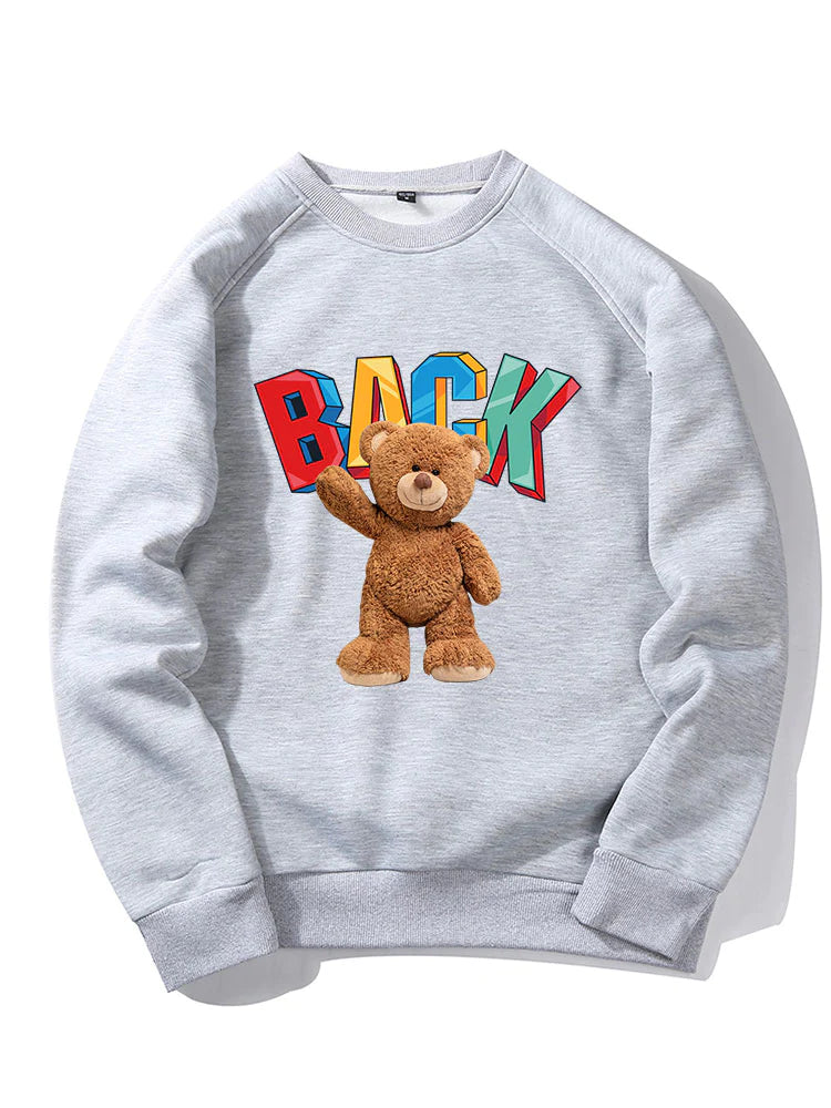 Bear Print Raglan Sleeve Sweatshirt-Vacay Outfit