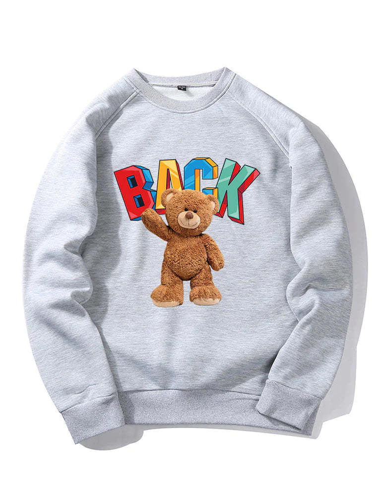 Bear Print Raglan Sleeve Sweatshirt-Vacay Outfit