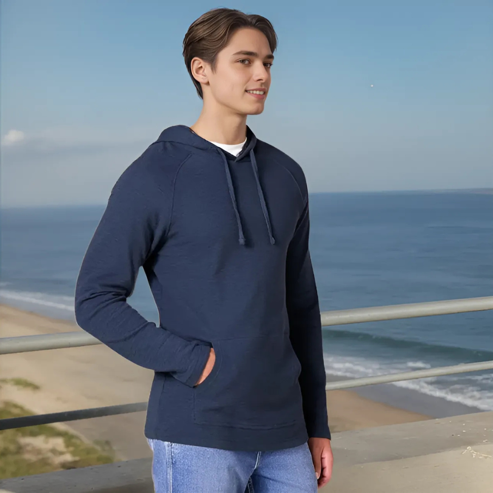 Long Sleeve Slub Thermal Pullover Hoodie For Men
