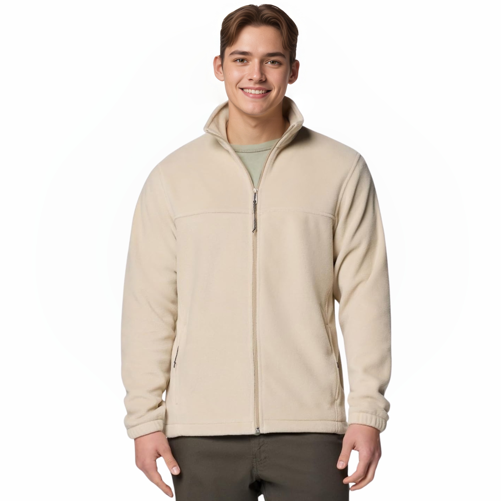 Full Zip Fleece Jacket With Zippered Pockets For Men