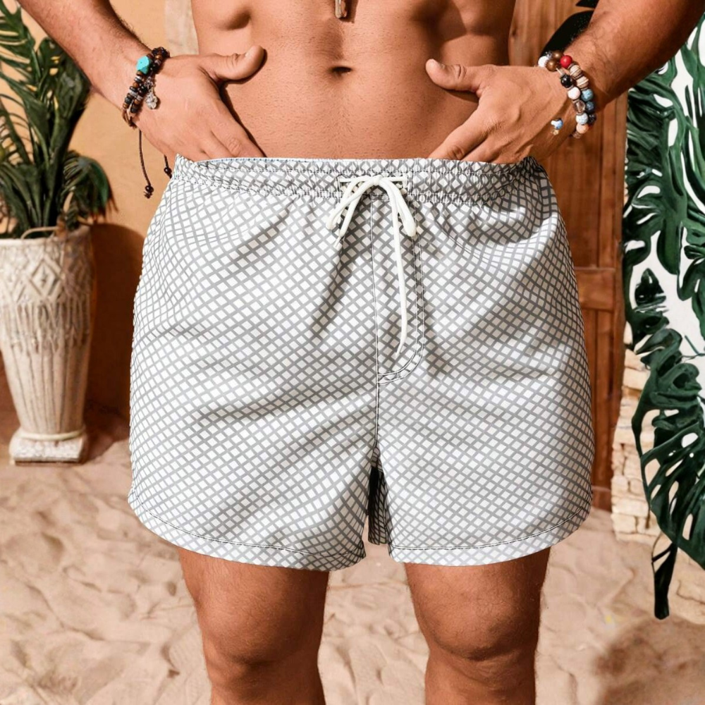 Plaid Print Dual Layer Drawstring Beach Shorts For Men