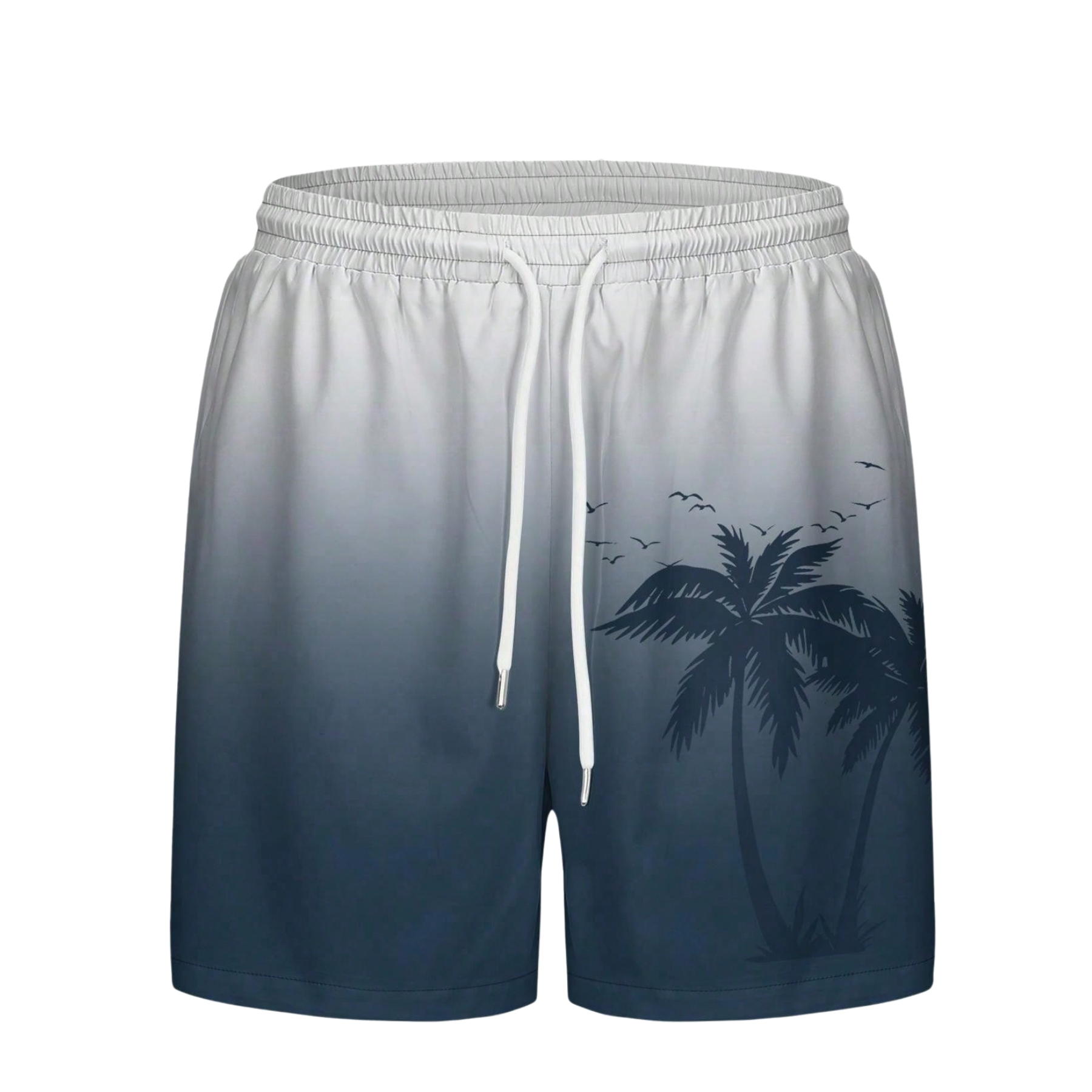 Coconut Tree Ombre Print Drawstring Swim Trunks For Men