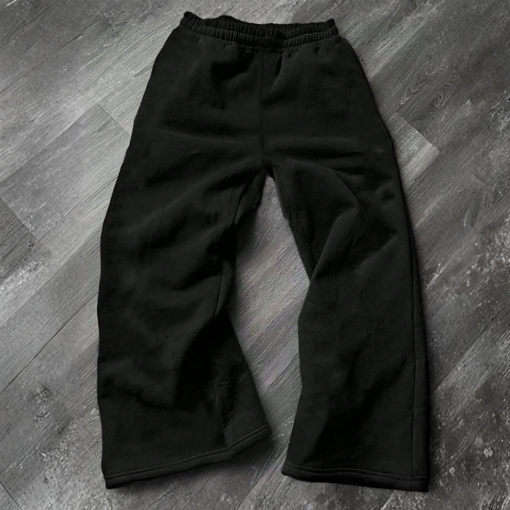 Solid Color Loose Fit Cotton Blend Straight Sweatpants