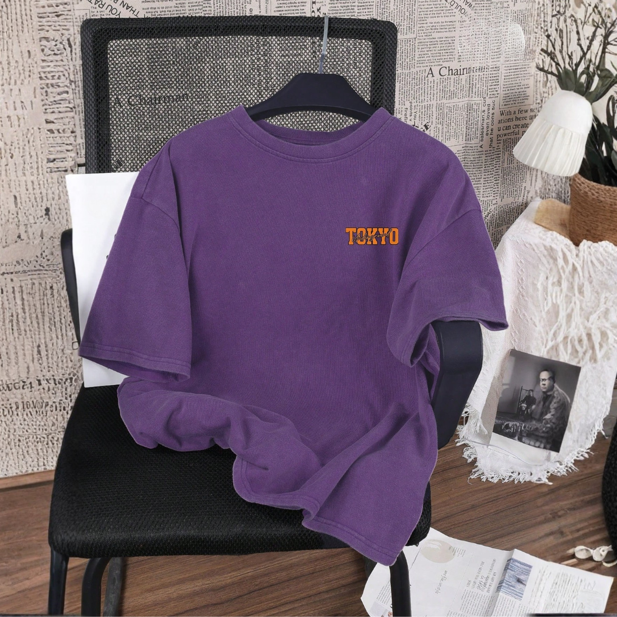 Racing Pattern Slim Washed Vintage Short Sleeve T Shirt For Men