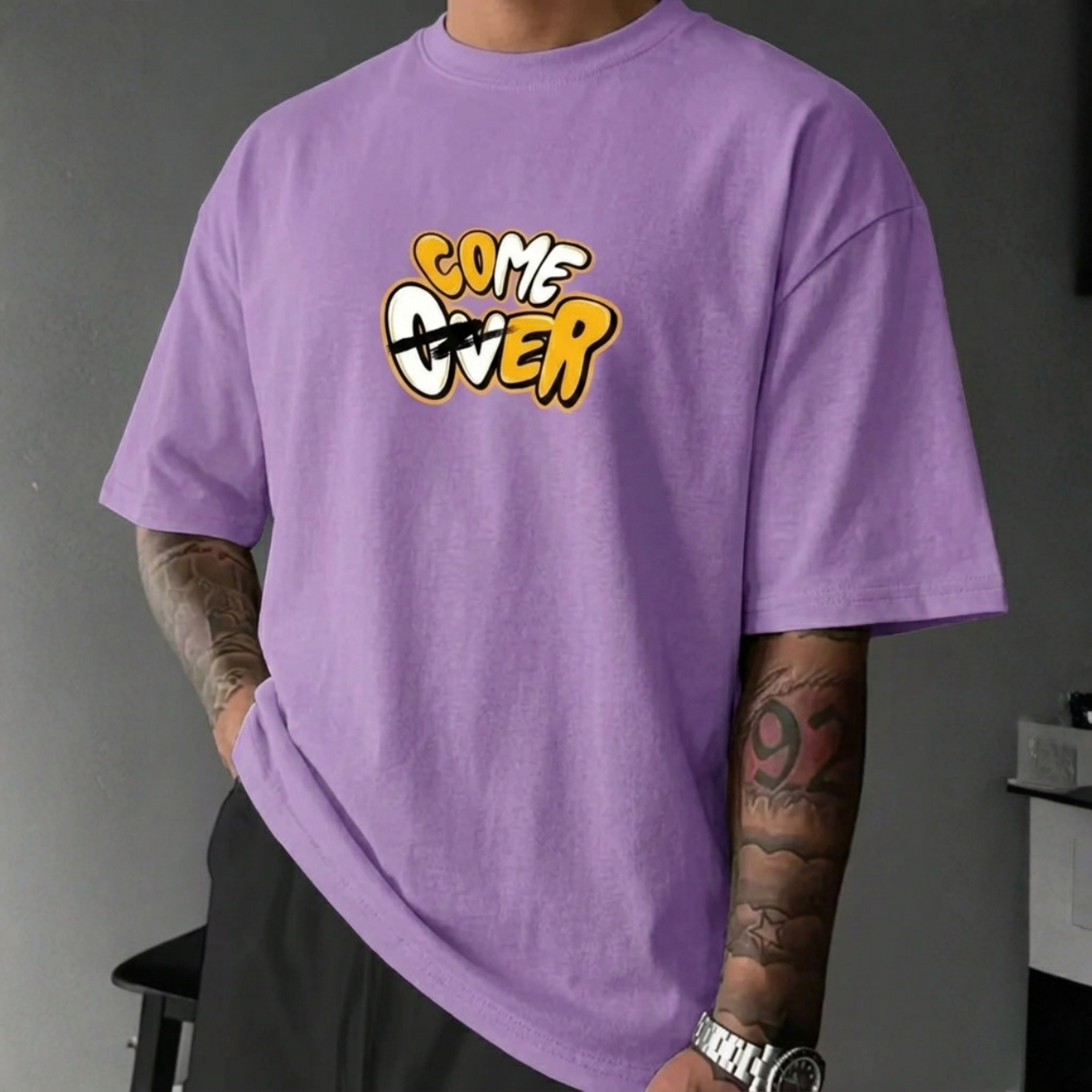 Printed Pattern Round Short Sleeve T Shirt For Men