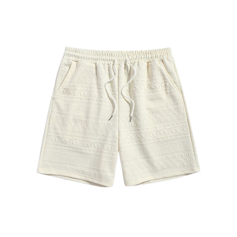Geometric Retro Jacquard Polo T Shirt And Casual Shorts-Vacay Outfit