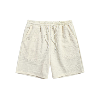 Geometric Retro Jacquard Polo T Shirt And Casual Shorts-Vacay Outfit