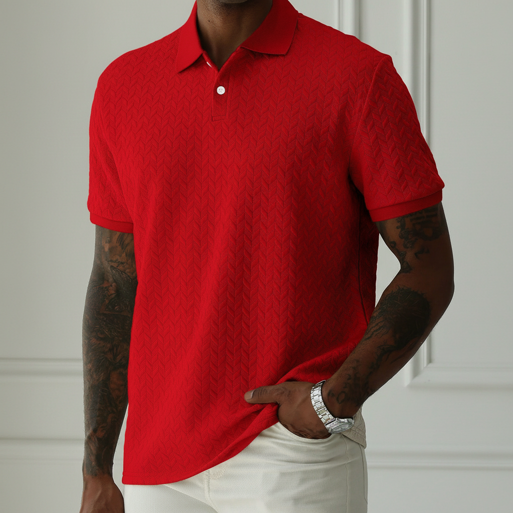 Apricot Textured Knit Short Sleeve Polo T Shirt For Men