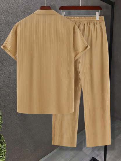 Solid Colored Button Up Shirt And Pants Without Tee-Vacay Outfit