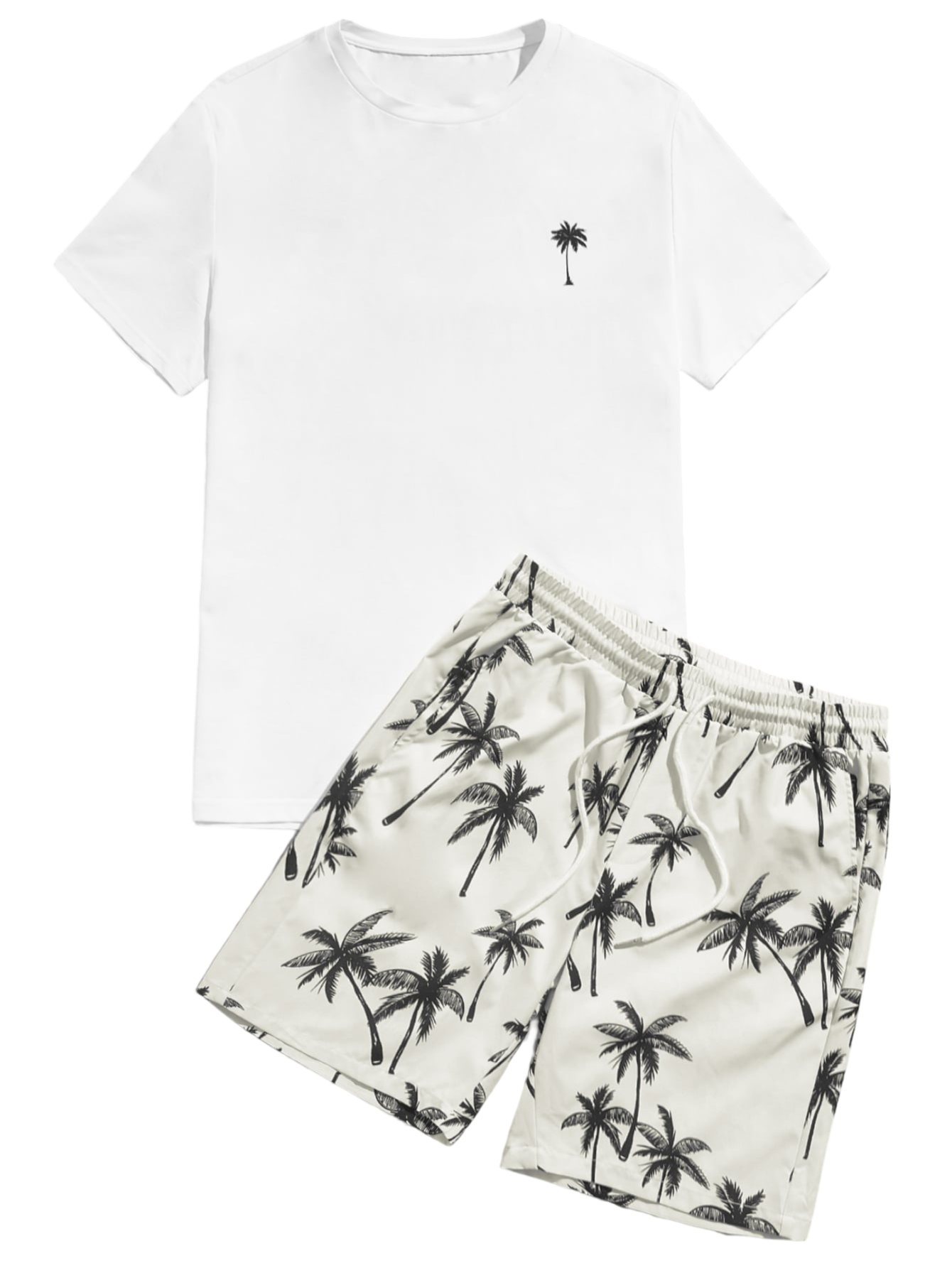 Palm Breeze Tee And Shorts Set-Vacay Outfit