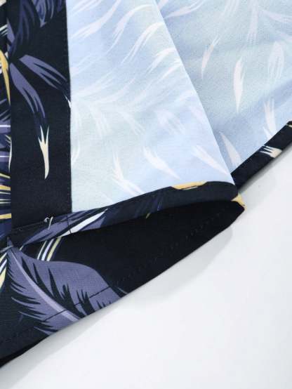 Tropical Print Shirt And Drawstring Shorts-Vacay Outfit