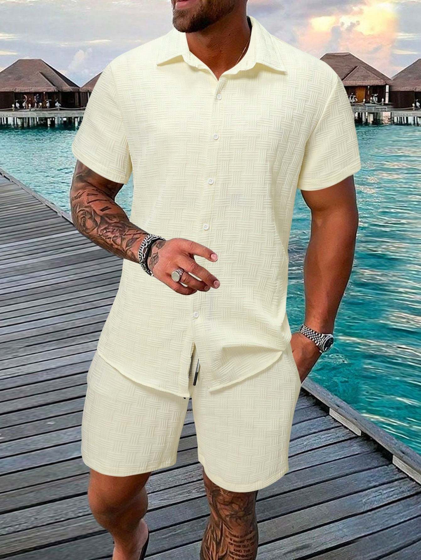 Plain Shirt And Shorts Set-Vacay Outfit
