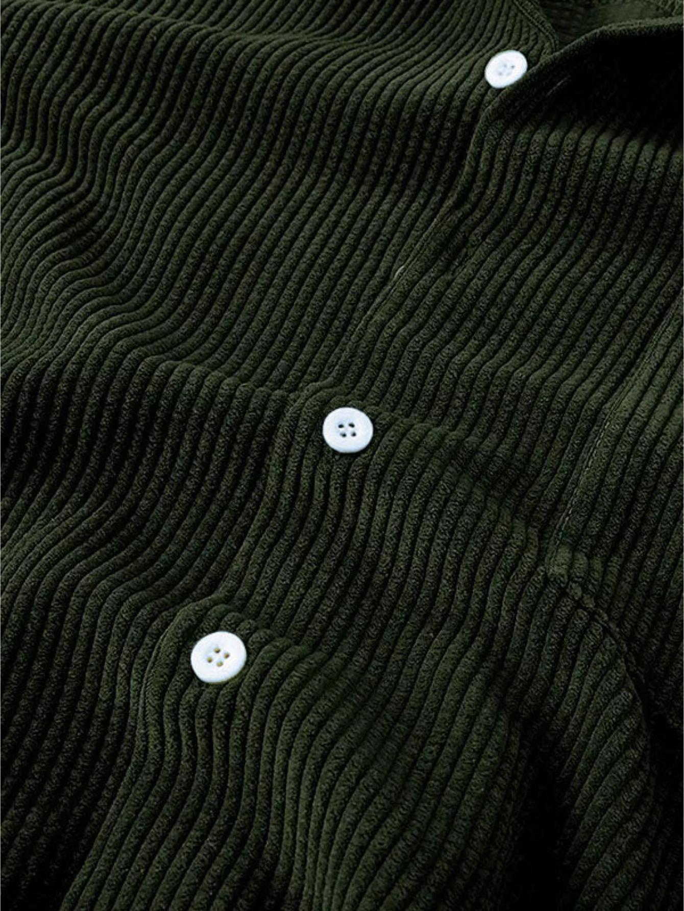 Corduroy Casual Lapel Shirt Shorts Set-Vacay Outfit