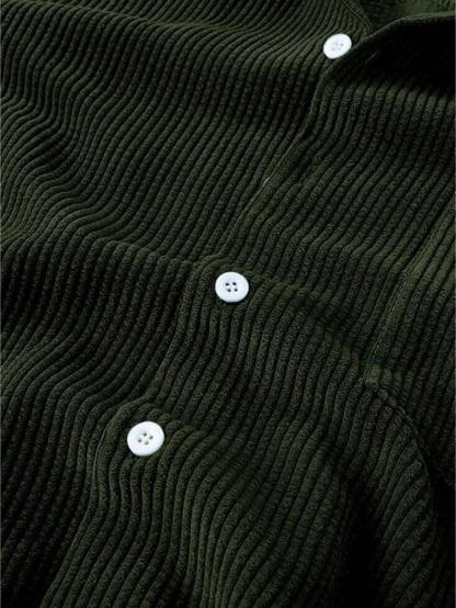 Corduroy Casual Lapel Shirt Shorts Set-Vacay Outfit