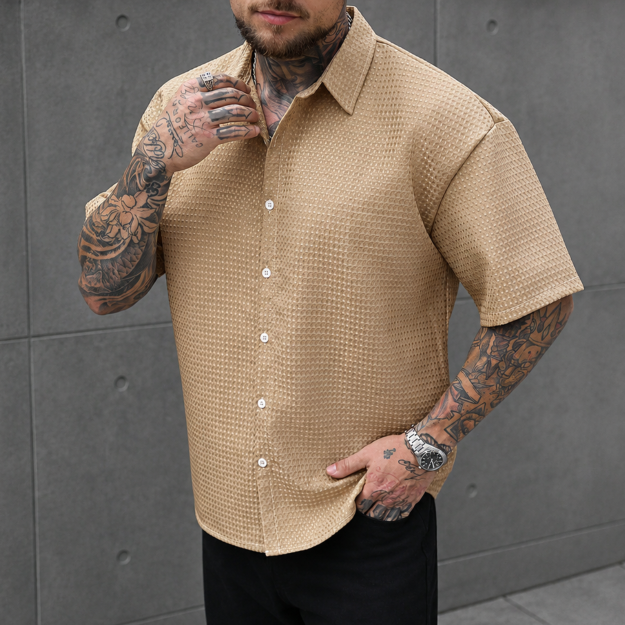 Casual Retro Checkered Short Sleeve Shirt For Men