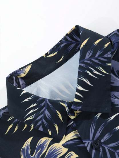 Tropical Print Shirt And Drawstring Shorts-Vacay Outfit