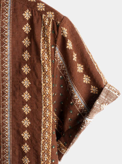 Men Retro Button Up Short Sleeve Shirt-Vacay Outfit