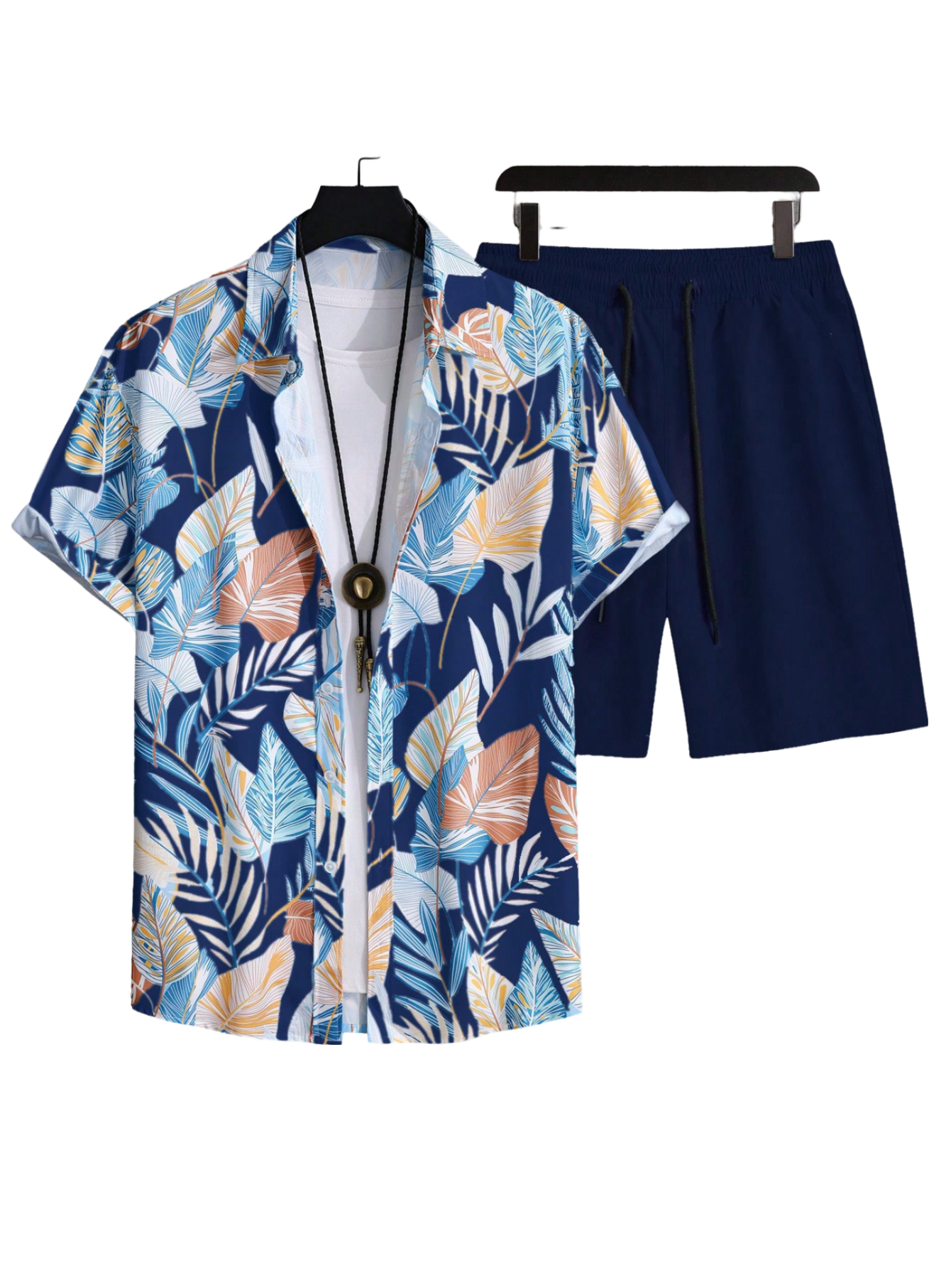 Leaf Print Short Sleeve Shirt And Shorts Set-Vacay Outfit