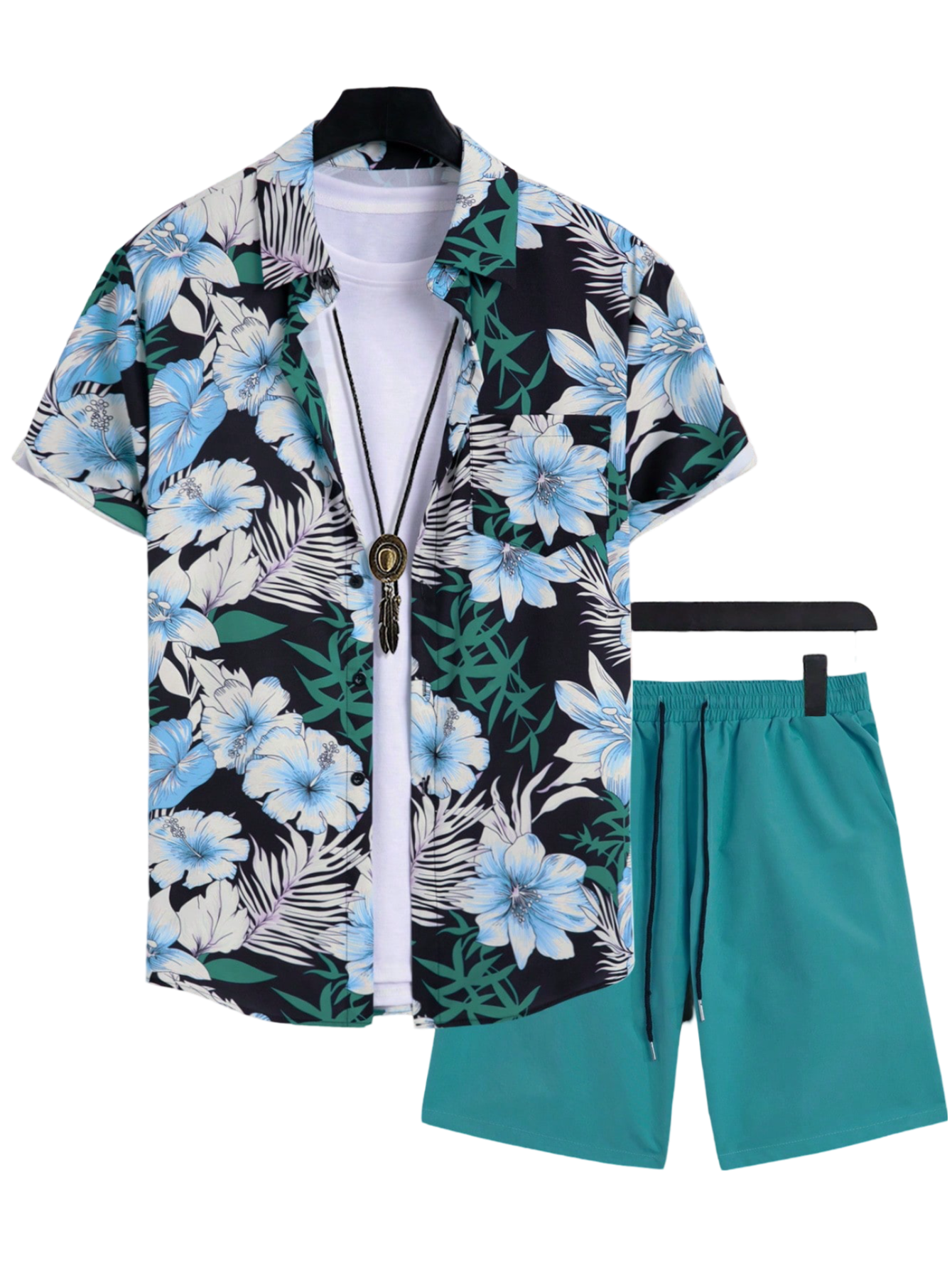 Tropical Harmony Shirt And Shorts Set-Vacay Outfit