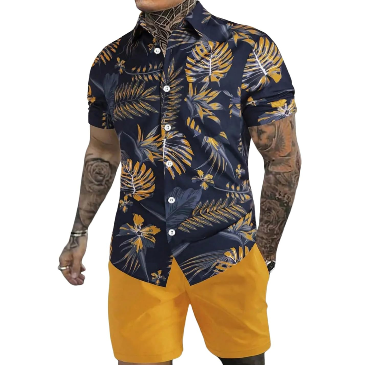 2 Pieces Button Down Shirt and Short Vacation Outfits Set