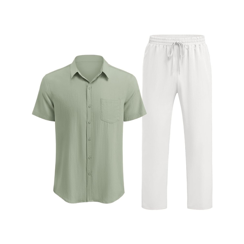Casual Loose Fit Beach Wear Shirt And Pant Set For Men