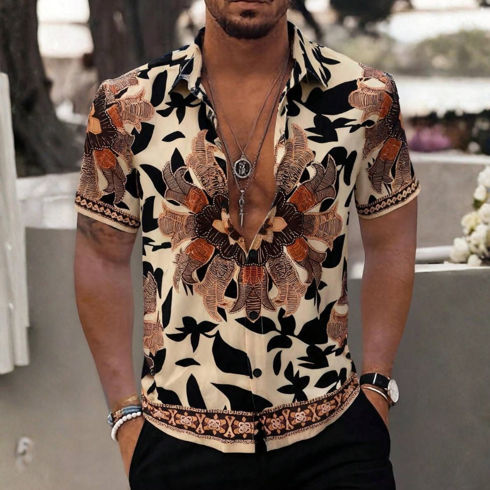 Bohemian Floral Hawaiian Short Sleeve Beach Vacation Shirt For Men