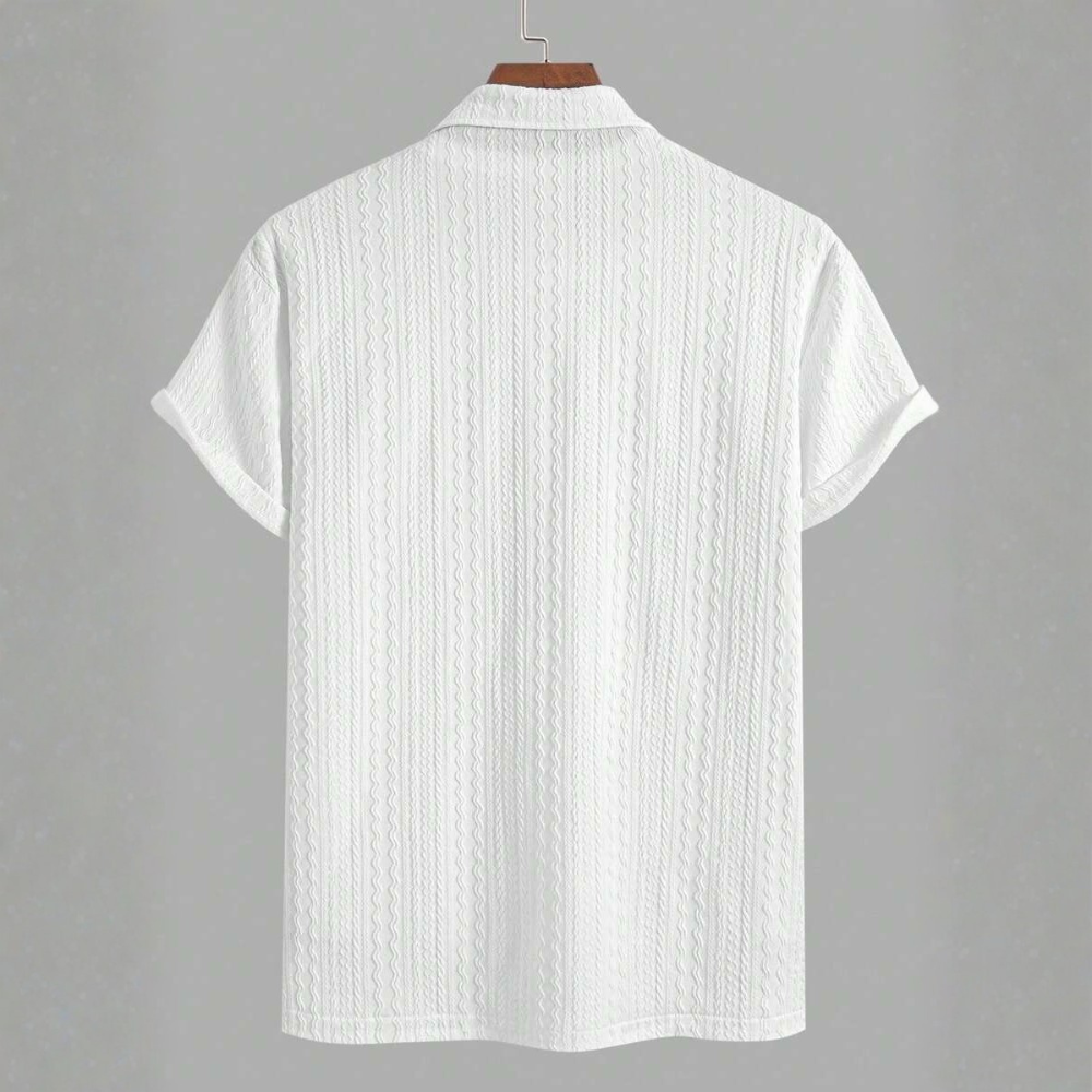 Textured Revere Collar Short Sleeve Casual Vacation Shirt For Men