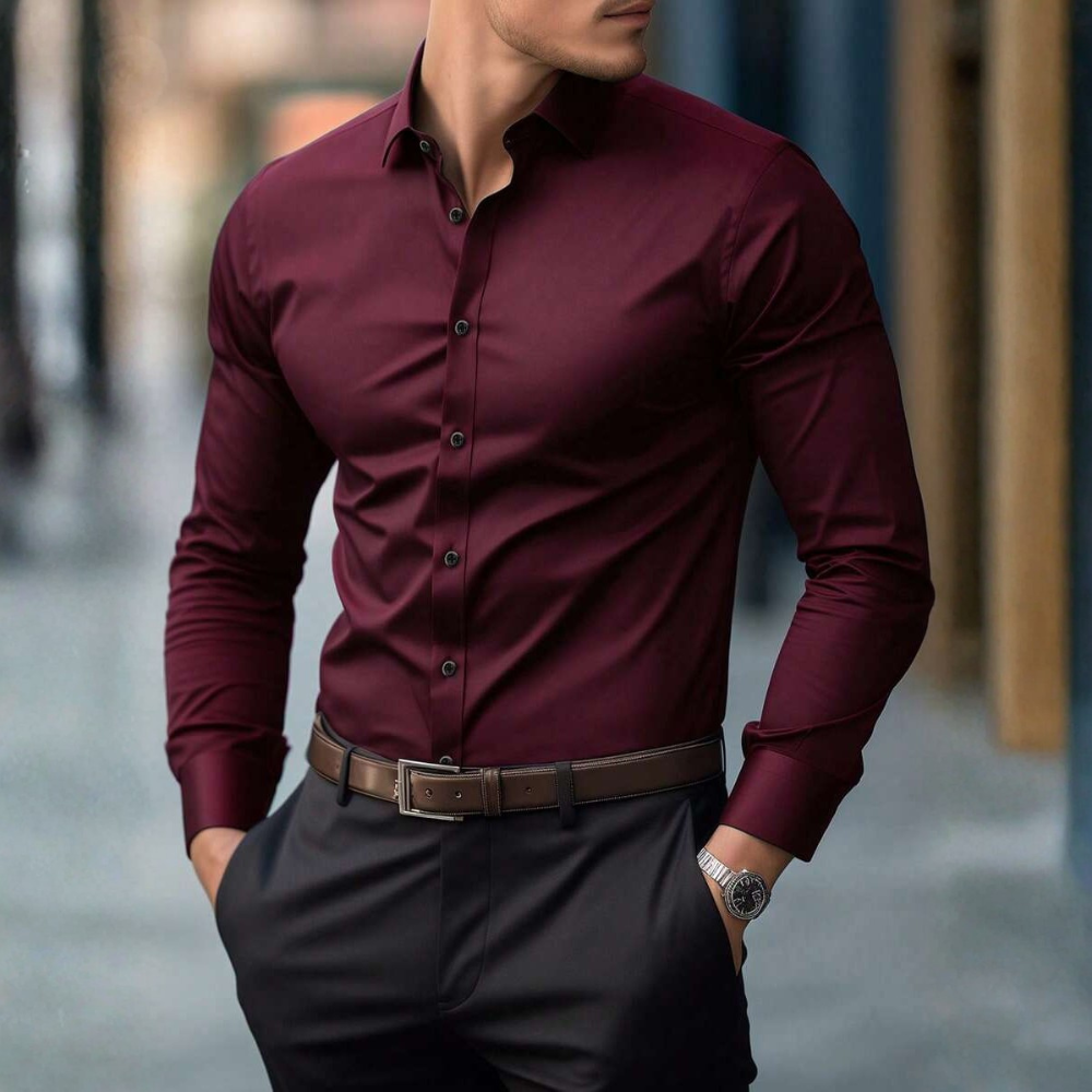 Long Sleeve Button Down Business Casual Formal Office Shirt For Men